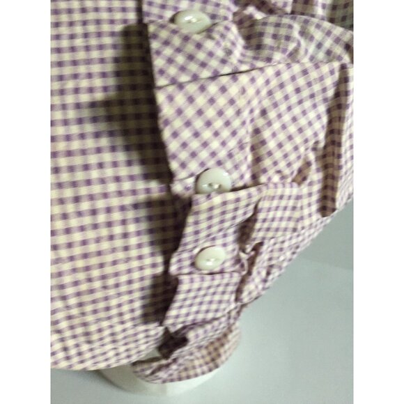 Vtg 1960's Cotton Prairie Bonnet Button Scallop Edges Purple And White Gingham - Picture 3 of 9